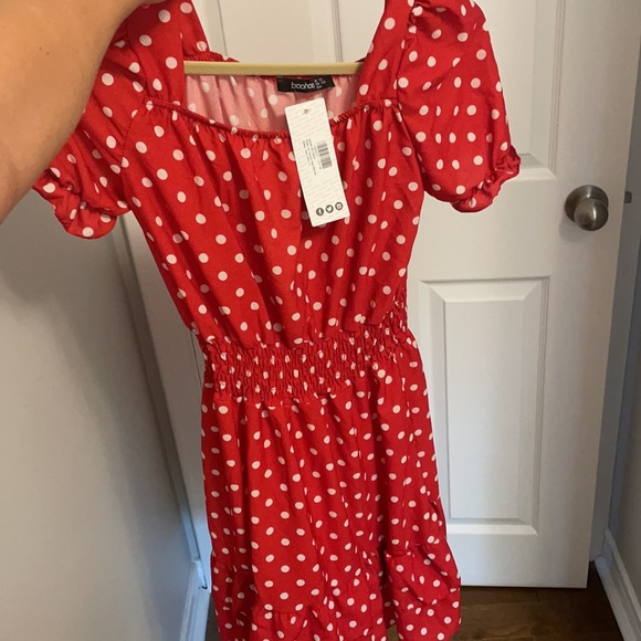 Boohoo red polka dot skater dress - Picture 3 of 3